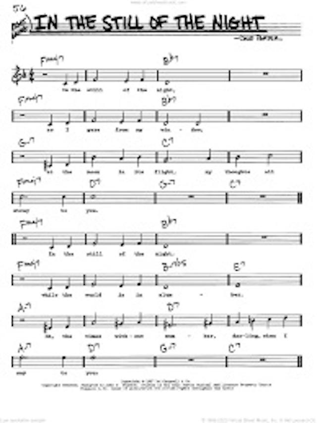 The original sheet music for "In The Still Of The Night" by The Five Satins, a testament to the song's enduring appeal and influence in the world of music.