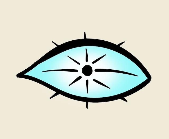 An eye with a bright starburst, representing a lively, outgoing, and charismatic personality who shines in social settings