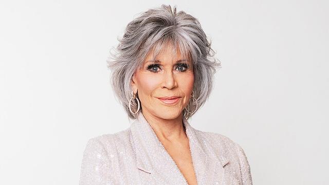 Jane Fonda, a renowned Hollywood actress, and advocate for aging gracefully, proudly sporting her signature gray hair at a public event