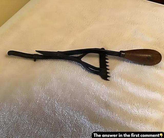 A well-preserved example of the Old Antique Bullard’s wood handle rug stretching tool, used to tighten and stretch rugs during installation.