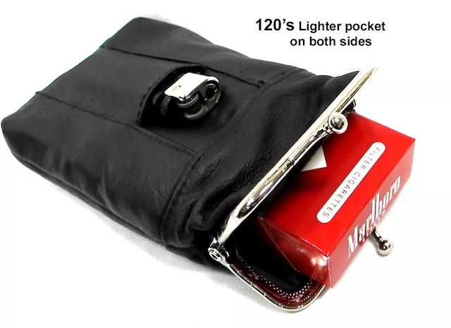 Designed for efficiency, the black vintage cigarette purse snugly holds a pack of cigarettes and a lighter with ease