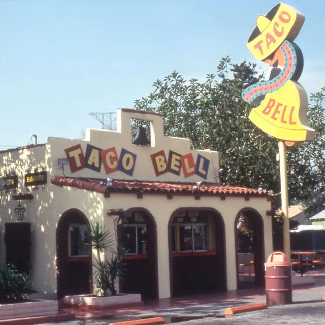 A historic snapshot of Taco Bell’s very first restaurant, setting the stage for the brand's legacy in American fast food.