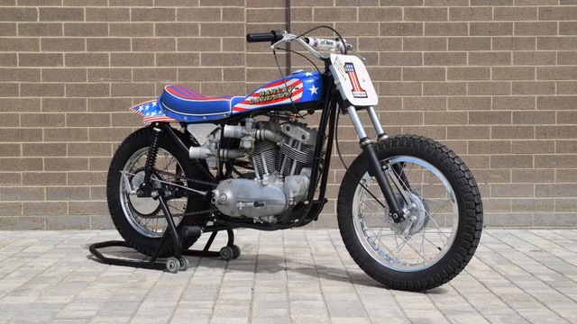A stunning side view of the Harley-Davidson XR750, made for extreme motorcycle jumps.