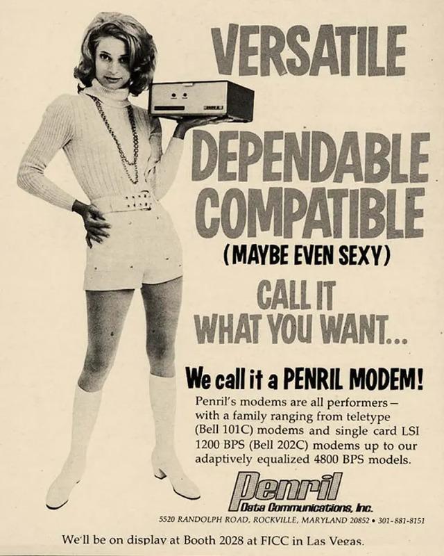 "Sexy Penril Modem" – A bold ad for a modem that confidently paired speed with style.