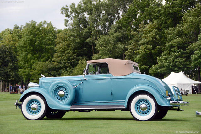 The design of the 1934 Dodge Series DR Deluxe Convertible Coupe captures the essence of 1930s automotive aesthetics.