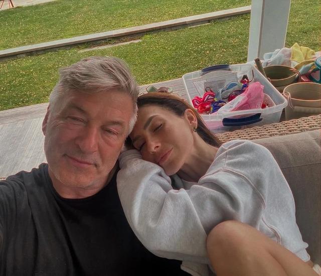 A relaxed selfie of Alec and Hilaria at home.