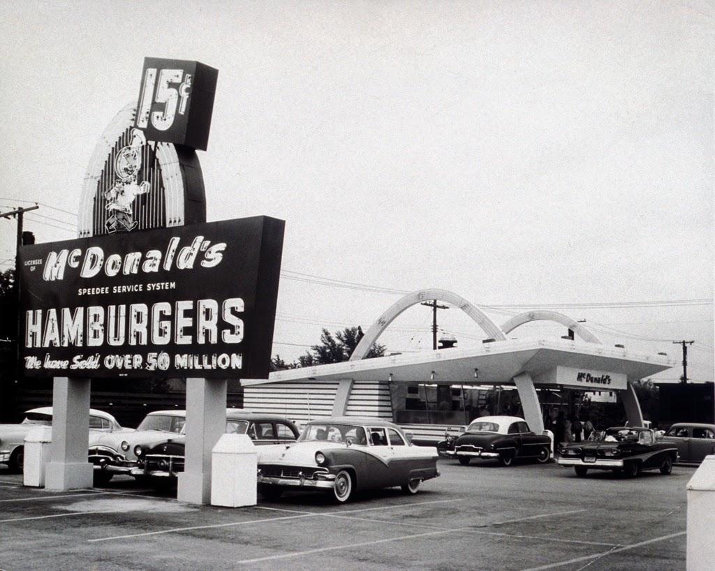 McDonald's in the 1950s—when carhops and quick service were revolutionizing the restaurant industry.