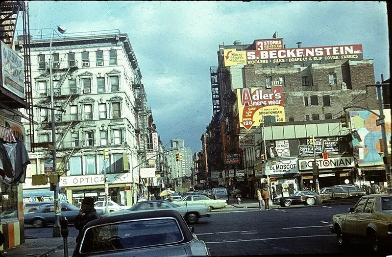 Orchard Street at Delancey, facing north in 1978—capturing a city on the move.