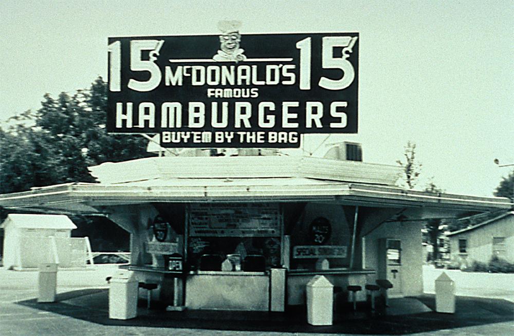 The McDonald brothers' original store in San Bernardino, California, in 1953, laying the groundwork for a global empire.