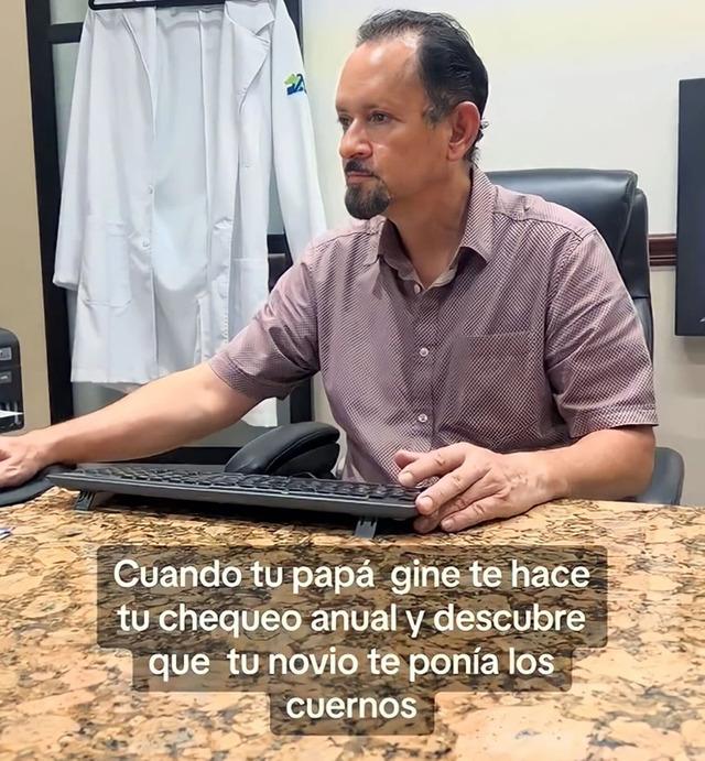 The father at his desk after making a shocking discovery during his daughter's check-up.