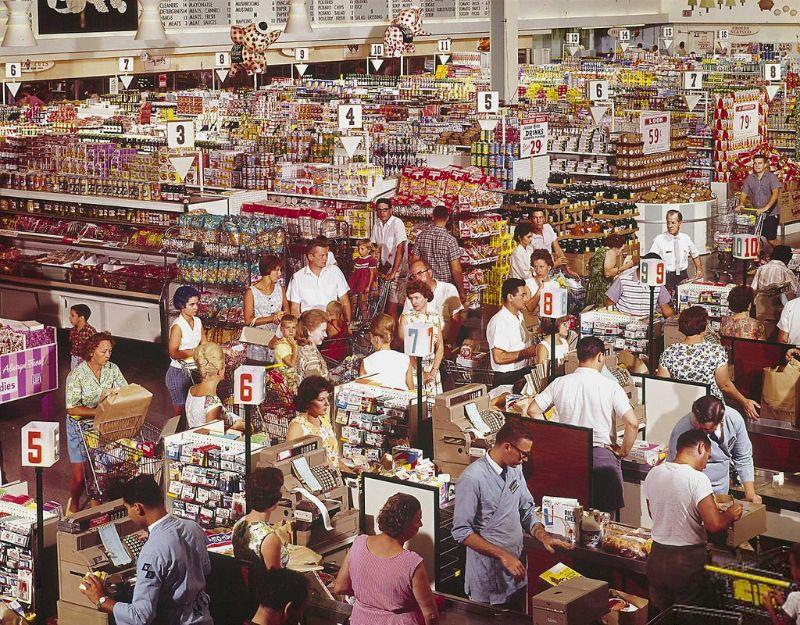 A family enjoying a shopping trip at the local supermarket, 1966.