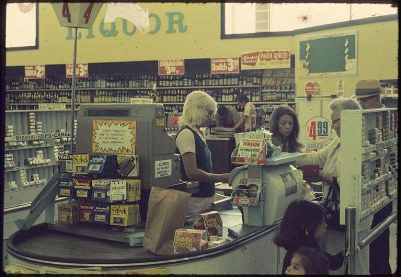 A glimpse into the checkout lane, 1972.
