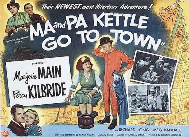 A movie poster from Ma and Pa Kettle Go to Town, showcasing the couple's hilarious adventures.