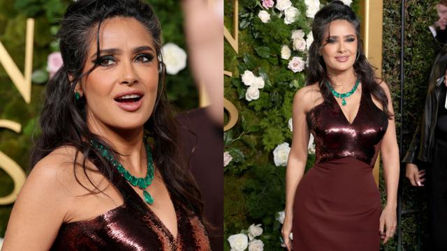 At the 2025 Golden Globes, she dazzled in a deep burgundy Gucci gown paired with emerald jewelry, her hair styled half-up to highlight her natural grays