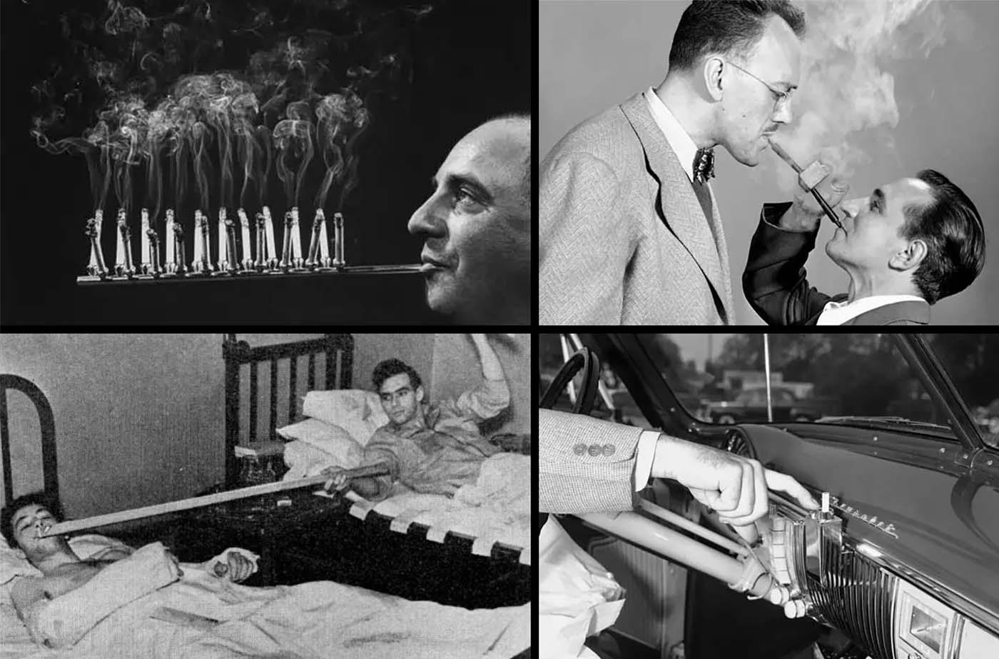 Inventors introduced a variety of cigarette accessories, including automated lighters, remote smoking devices, double-barrel cigarette holders, umbrella ashtrays, waterproof puffs, and portable ashtrays.