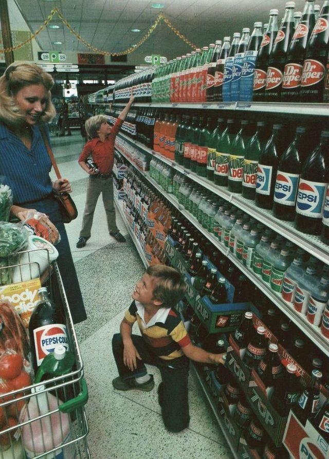 Shopping for soda, 1982.