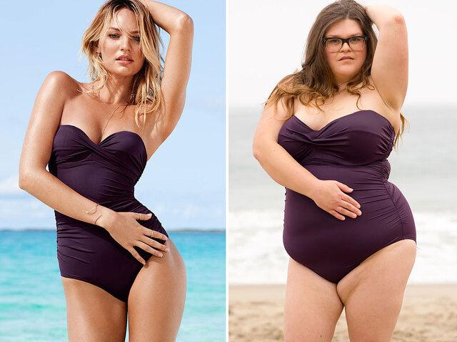 Super Model Candice Swanepoel vs. Kristin: Same swimsuit, different bodies. Both women radiate confidence, proving that beauty comes in all shapes and sizes.