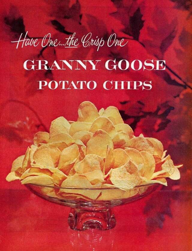 A glimpse into the past with a 1960s Granny Goose potato chips ad—nostalgia at its best.