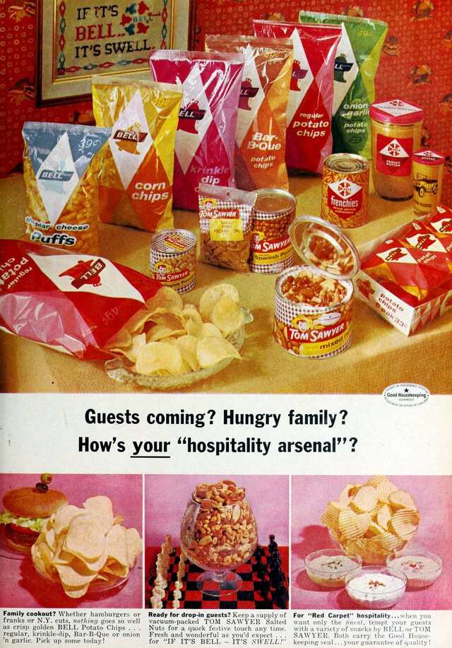 Bell potato chip brands (1964): A vintage snack favorite from yesteryear.
