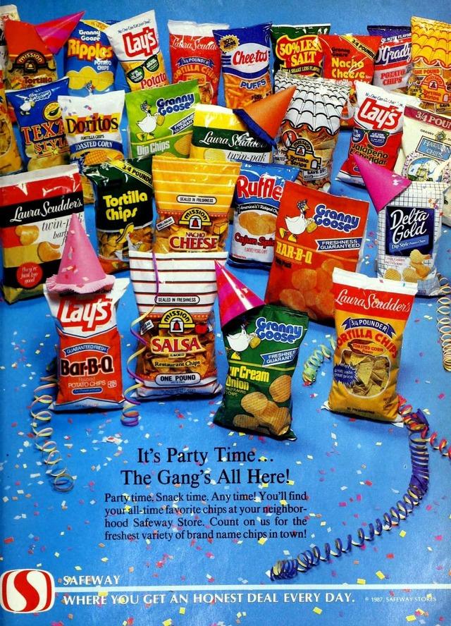 From Mission tortilla chips to Cheetos puffs and Doritos—a 1980s snack lover's dream.