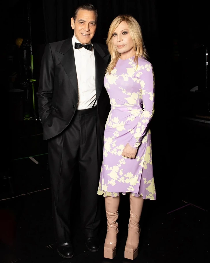 George Clooney and Donatella Versace at a star-studded Broadway night.