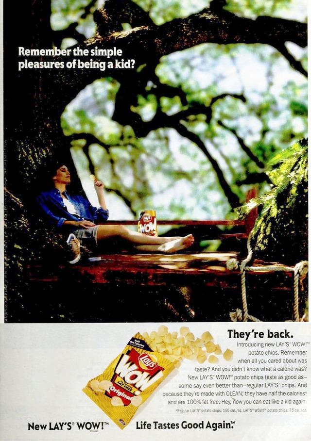 Lay’s WOW potato chips with Olestra/Olean (1998)—the “fat-free” sensation that caused a stir.
