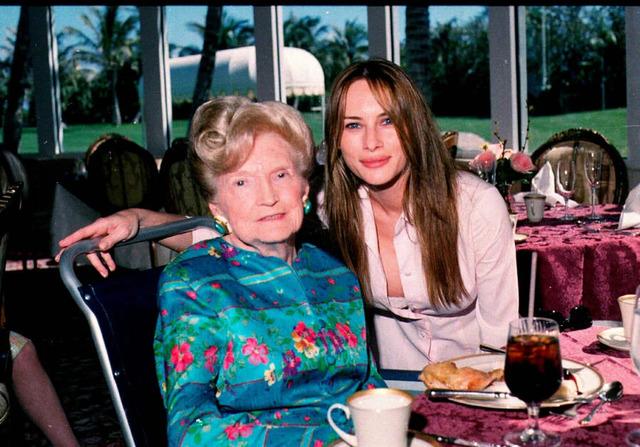 Mary Anne MacLeod Trump sharing a moment with Melania Knauss (later Melania Trump) at the Mar-a-Lago club in Palm Beach, Florida, in 2000, a rare glimpse into family life.