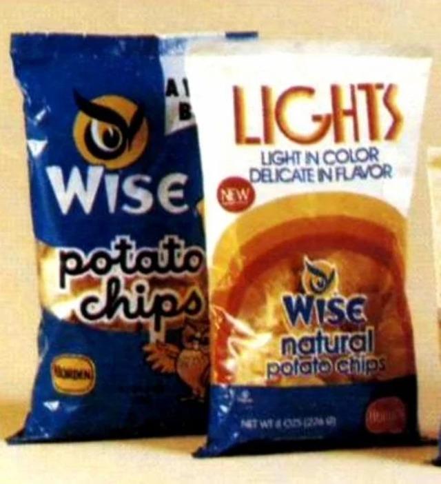 Retro bags of Wise potato chips (1977): Classic packaging, timeless flavor.