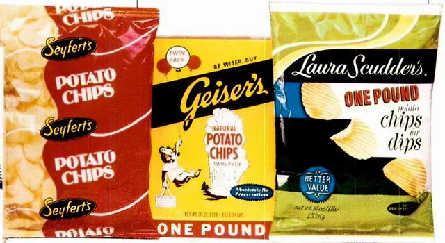 Seyferts, Geiser’s, and Laura Scudder’s chips for dips (1987)—the ultimate snack combo.