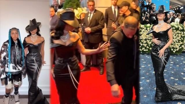 The viral moment where Kim Kardashian glared at her security guard after he stepped on her dress