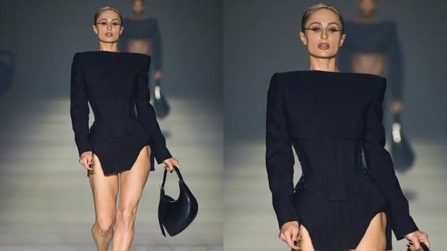 At Mugler’s luxury runway event, Paris stepped out in a high-glamour black-on-black look