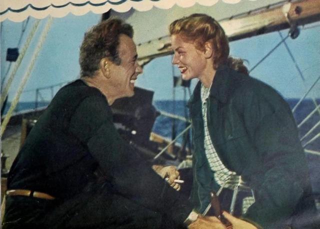 Lauren Bacall and Humphrey Bogart in a tender scene from To Have and Have Not — the beginning of a legendary on- and off-screen romance.