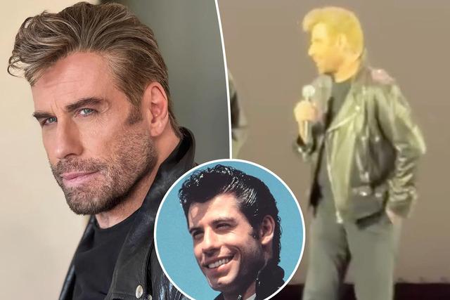Travolta’s hair transformation was unveiled in grand style at the Grease sing-along event held at the Hollywood Bowl.