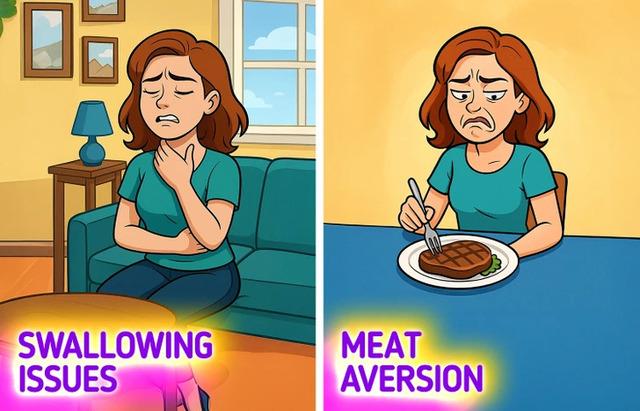 Difficulty swallowing or sudden aversion to meat are red flags that shouldn’t be ignored.