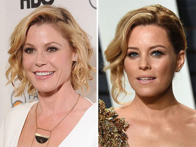 Julie Bowen and Elizabeth Banks shine with blonde brilliance, so similar in looks that they’re frequently mistaken as twins.