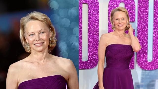 Pamela, 58, dazzled in a strapless purple gown from Balmain’s Resort 2026 collection, complete with elegant draping