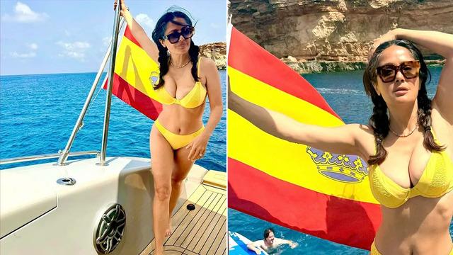 Salma Hayek shines with confidence and vitality while enjoying a seaside getaway.