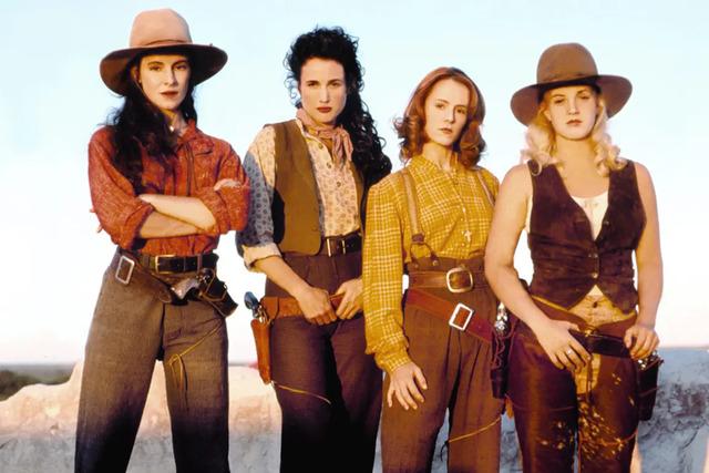 The four leading women of Bad Girls standing united against the harsh Wild West.