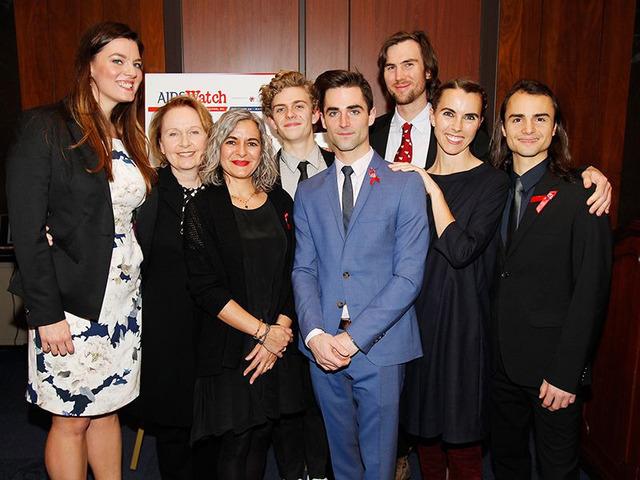 Several of Elizabeth Taylor’s grandchildren continue her legacy in the fight against AIDS in Washington, D.C.Pictured from left to right are Eliza Carson, her stepdaughter Kate Burton, Laela Wilding, Finn McMurray, Quinn Tivey, Tarquin Wilding, Naomi Wilding, and Rhys Tivey.