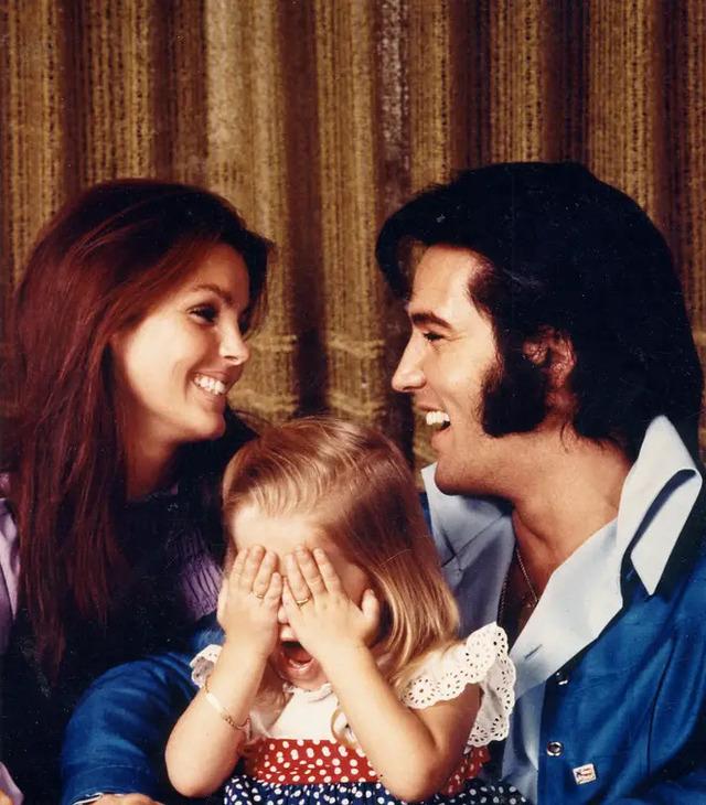 A heartwarming family moment with Elvis, Priscilla, and their daughter Lisa Marie Presley, showcasing the Presley family bond during happier times.