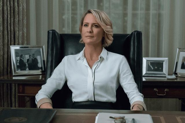 Claire Underwood – the embodiment of cold, commanding power in the Oval Office.