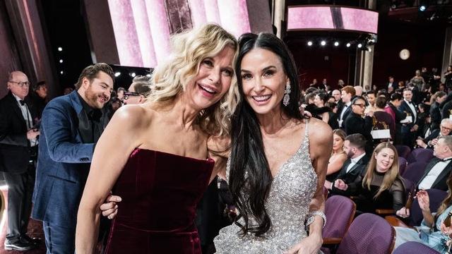 Meg Ryan and Demi Moore share a joyful moment together at the 2025 Oscars, reminding us of the enduring bond between Hollywood legends