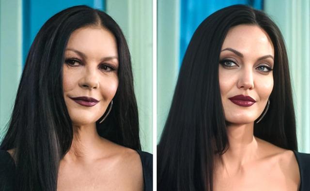 Angelina Jolie embodies the dark elegance of Morticia Addams.