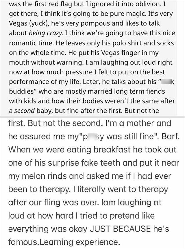 According to her recollection, Harbour invited her to meet him in Las Vegas — a gesture she later described as a mistake