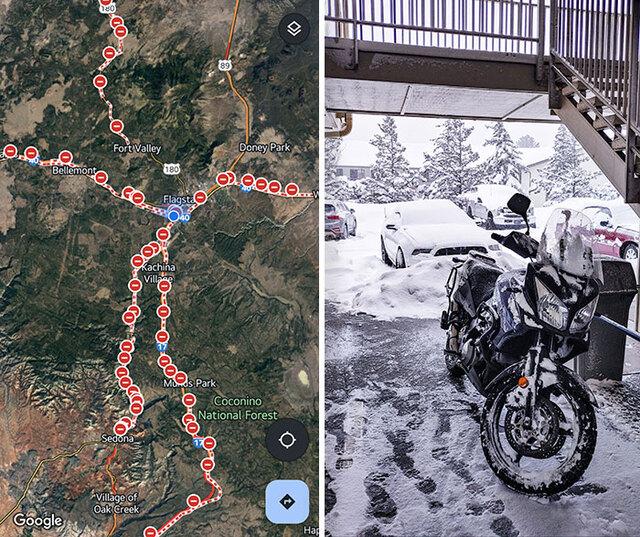 A motorcycle trip from Colorado Springs to Las Vegas, but snow leads to an unexpected stop.