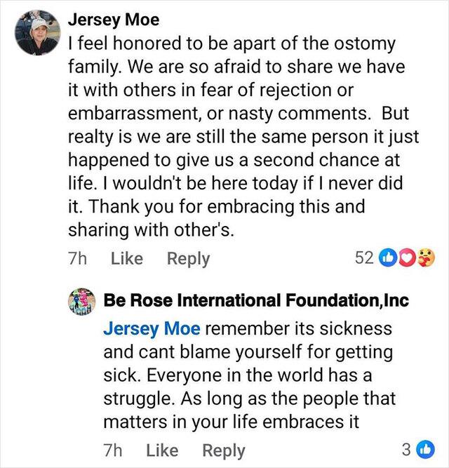 A user expresses gratitude for embracing the ostomy experience, proving that we are all worthy of love and acceptance, regardless of the challenges we face