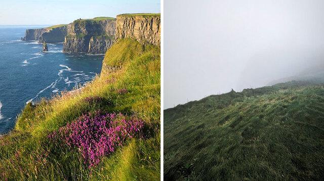 Expectation vs. reality of visiting the Cliffs of Moher.