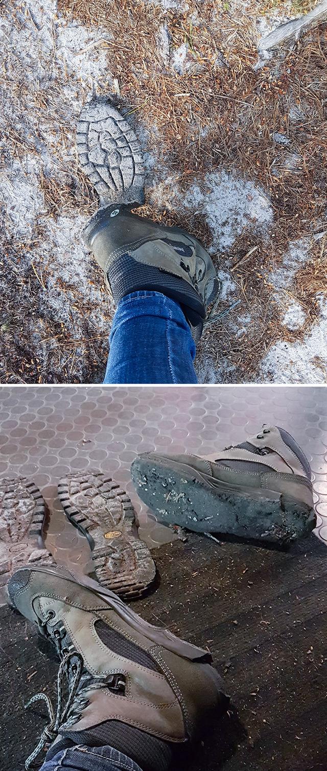 Hiking in the forest, only to lose the soles of your shoes.