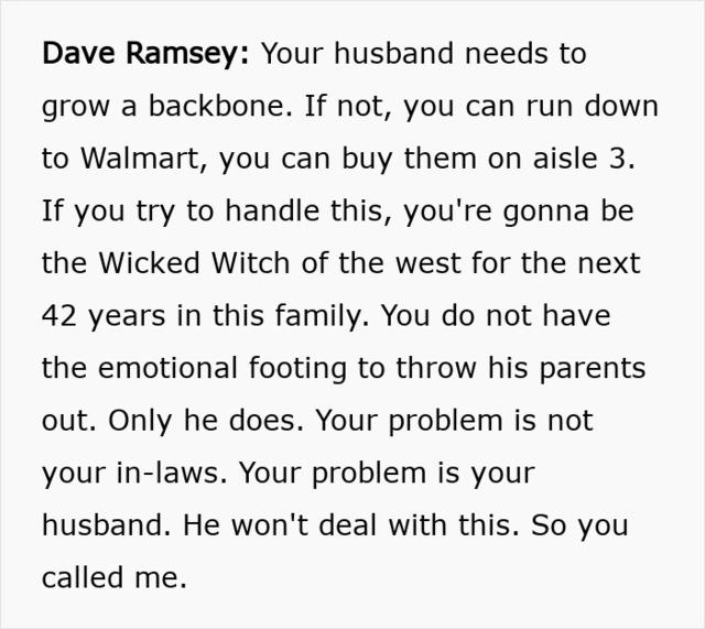 Ramsey’s tough advice: A clear message for the husband to step up and take responsibility for his parents’ situation before things spiral further.