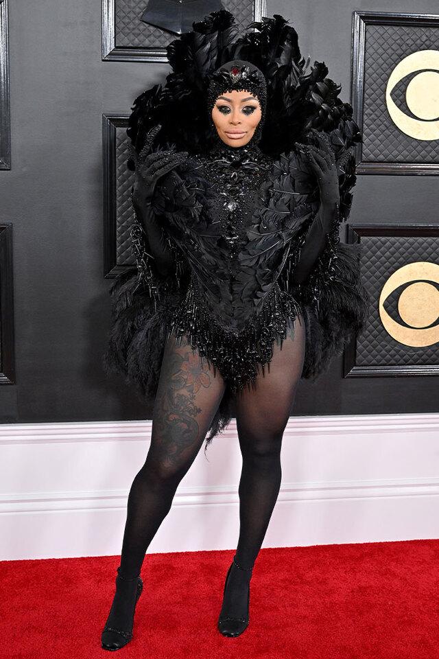 Blac Chyna (2023) looked like a mythical bird of prey in an all-black feathered ensemble and dramatic headpiece.